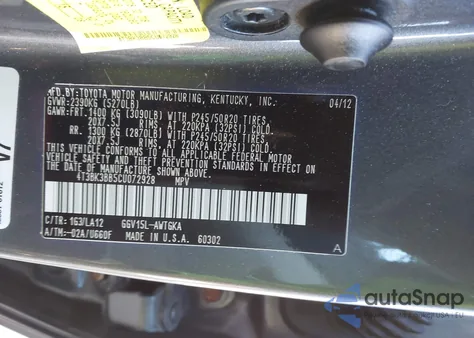 2012 Toyota Venza Xle V6 from USA, damaged, VIN 4T3BK3BB5CU072928